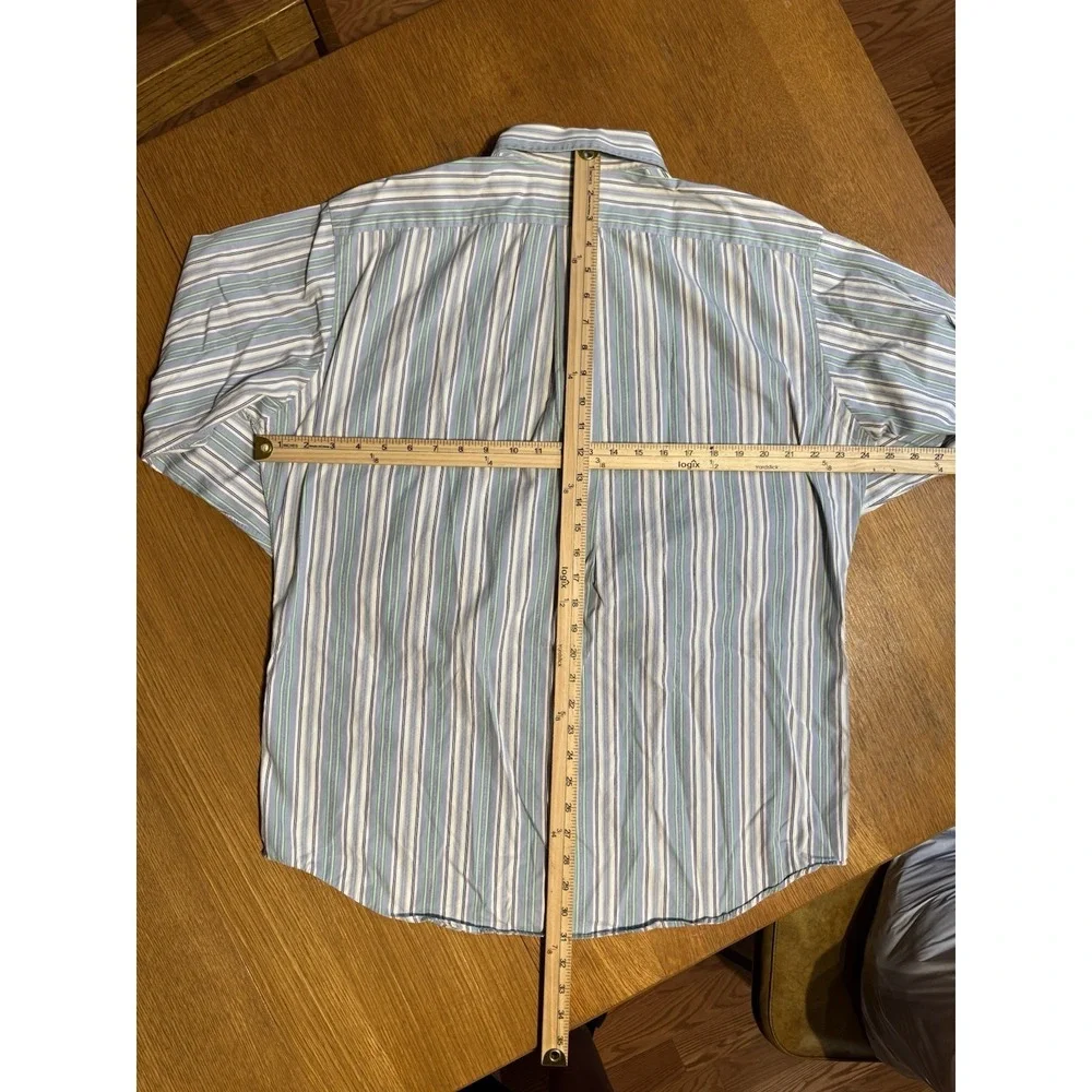Vintage‎ Polo Ralph Lauren Mens L Blue Green Striped Custom Fit Green Pony